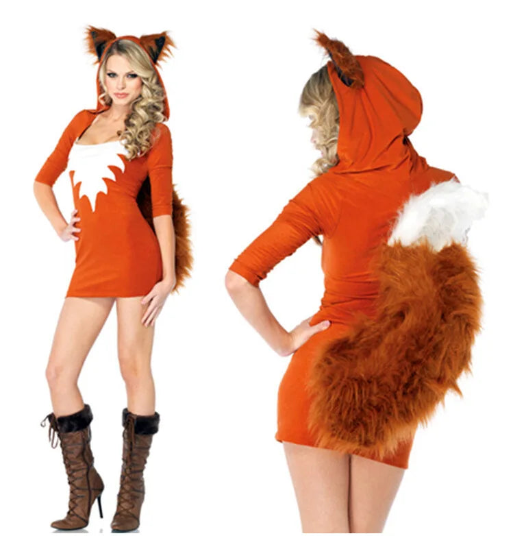 Woman Sexy Animals Costume Bunny White Leopard Fox for Halloween. (Disfraz de conejita, leopardo y zorro blanco sexy de mujer para Halloween)