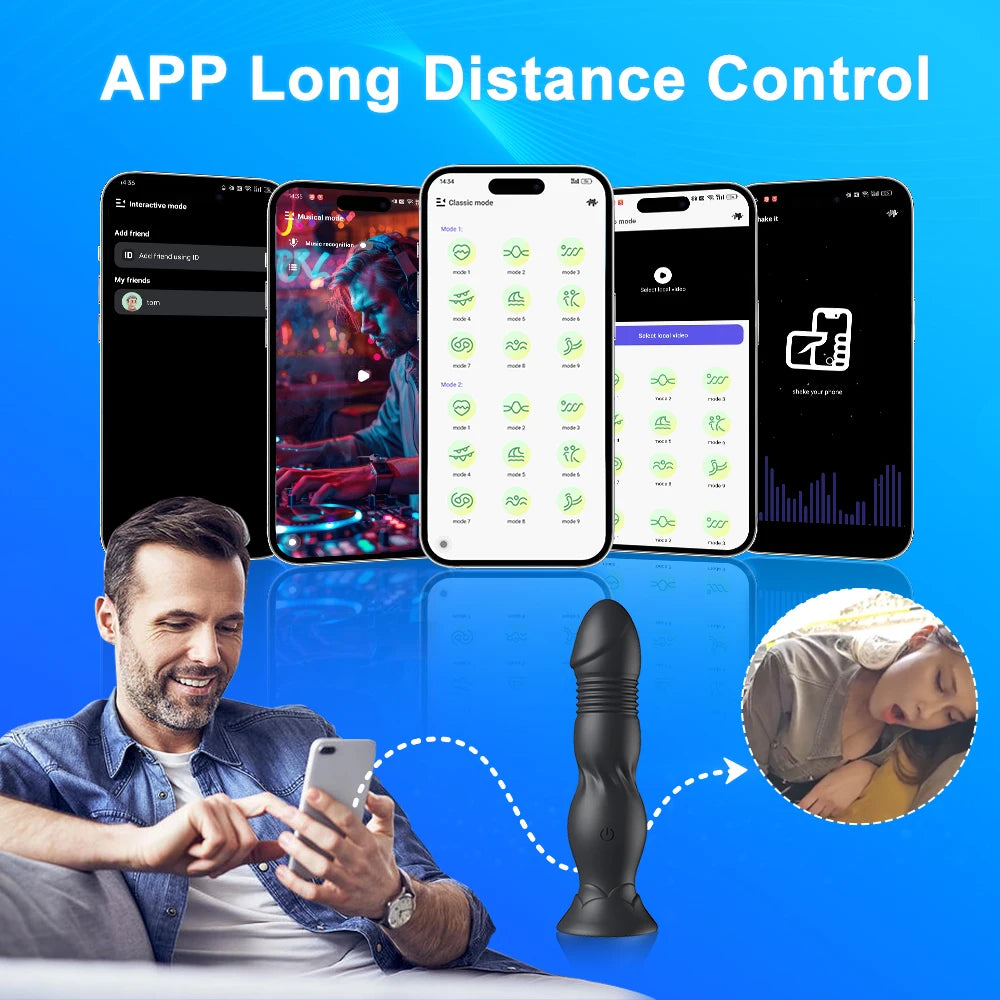 Thrusting Prostate Massager Bluetooth Anal Vibrator with Wireless Control and Butt Plug Suction Cup. (Masajeador de próstata con vibración anal y Bluetooth, control inalámbrico y tapón anal con ventosa)