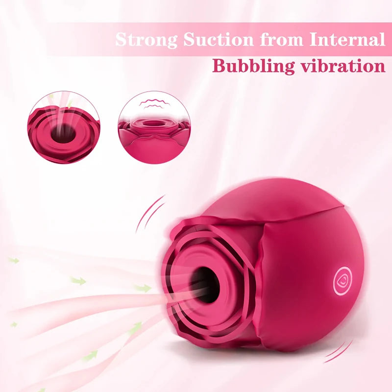 Rose Shape Vagina Sucking Vibrator. Intimate Good Nipple Sucker. Oral Licking Clitoris Stimulation. (Vibrador succionador vaginal con forma de rosa. Succionador de pezones íntimo. Estimulación del clítoris con lamido oral).