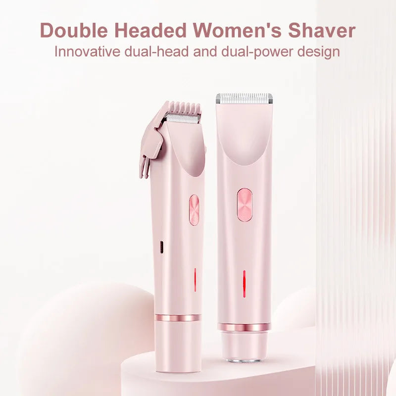 2 in 1 Dual-Head Painless Women Electric Razor and Bikini Trimmer. Wet Dry Use for Ladies Pubic Hair. (Afeitadora eléctrica 2 en 1 de doble cabezal, indolora, para mujer y recortadora de bikini. Uso en seco y húmedo para vello púbico femenino).