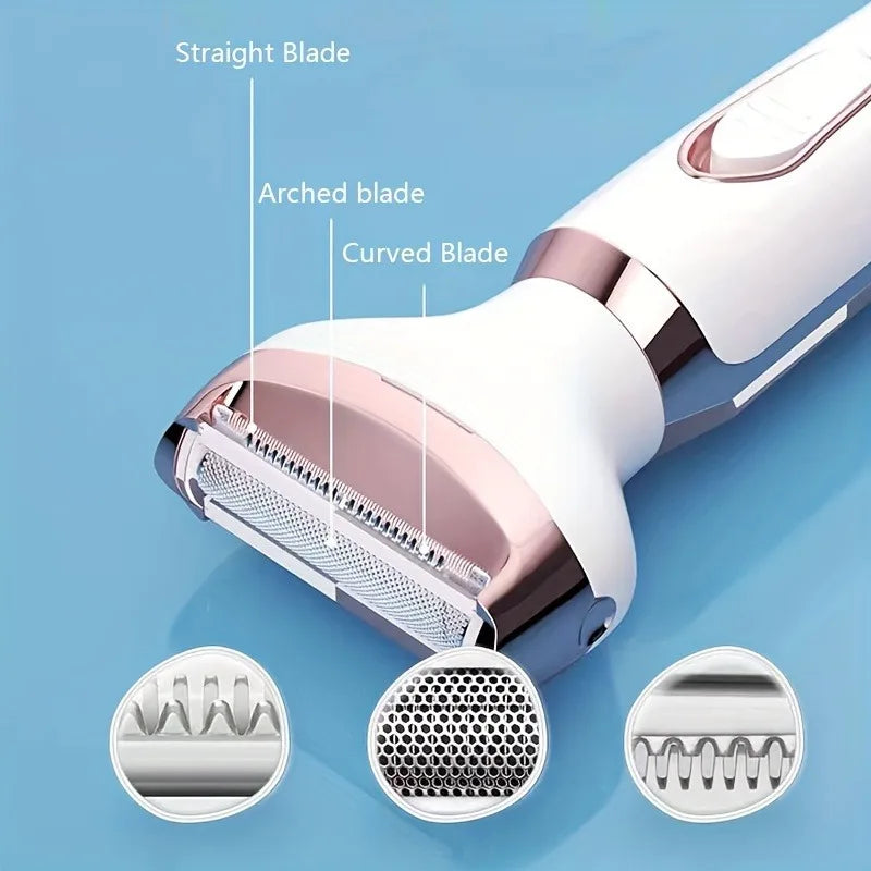 4 In 1 Electric Lady Shaver, Body Hair Removal Epilator, Painless Cordless Trimmer Razor (Afeitadora eléctrica femenina 4 en 1, depiladora corporal, recortadora inalámbrica sin dolor).