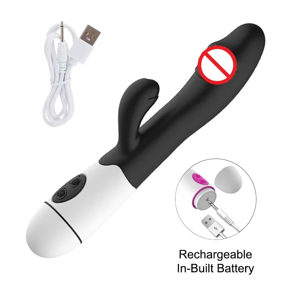 Powerful Rabbit Vibrator Dildo. Dual Vibration: G Spot and Clitoris Stimulation. (Potente vibrador tipo conejo. Vibración dual: estimulación del punto G y del clítoris).