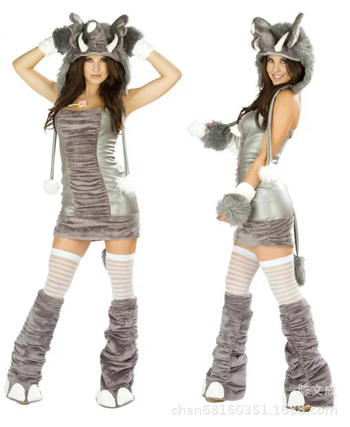 Woman Sexy Animals Costume Bunny White Leopard Fox for Halloween. (Disfraz de conejita, leopardo y zorro blanco sexy de mujer para Halloween)