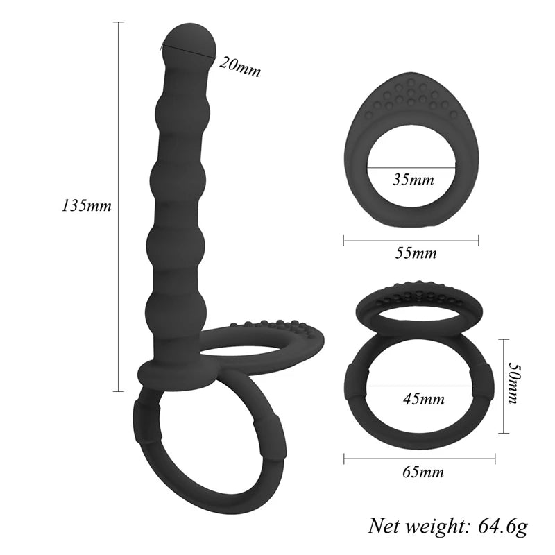 Dildo Penis Butt Plug, Anal Beads & Cock Ring for Delay Ejaculation. (Consolador con tapón anal, bolas anales y anillo para el pene para retrasar la eyaculación)