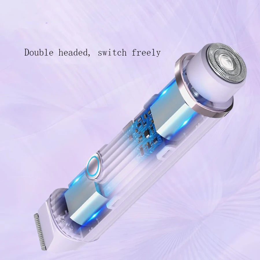 Two in one women's electric shaver - suitable for eyebrows, face, legs, and armpits, portable wet and dry hair remover. (Afeitadora eléctrica dos en uno para mujeres: adecuada para cejas, rostro, piernas y axilas, depiladora portátil en seco y húmedo).