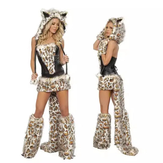 Woman Sexy Animals Costume Bunny White Leopard Fox for Halloween. (Disfraz de conejita, leopardo y zorro blanco sexy de mujer para Halloween)