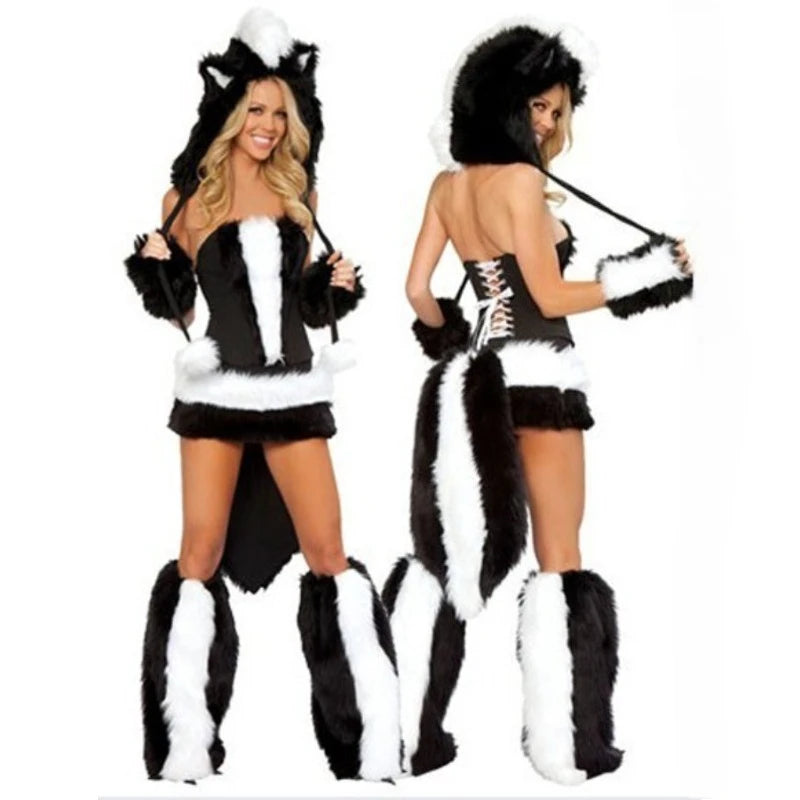 Woman Sexy Animals Costume Bunny White Leopard Fox for Halloween. (Disfraz de conejita, leopardo y zorro blanco sexy de mujer para Halloween)