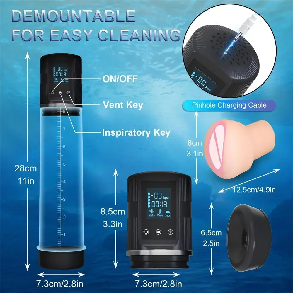 Automatic Penis Enlargement Pump for Men.  Dilate Trainer Penis Vacuum Pump. (Bomba automática para alargamiento de pene para hombres. Bomba de vacío para dilatación de pene).