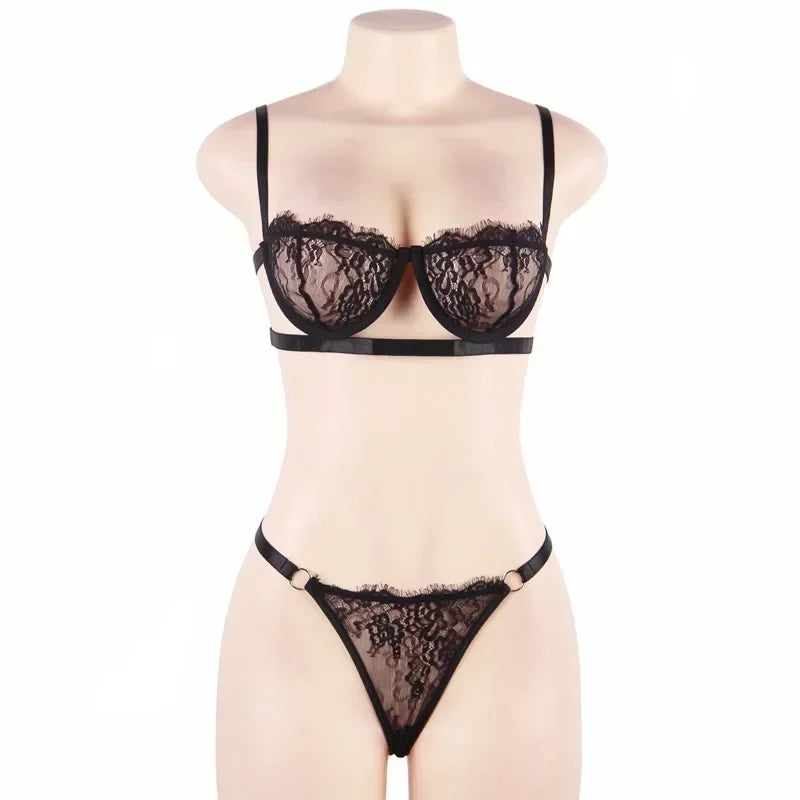 Sexy Transparent Lace Bra Women Lingerie Set Crotch Underwear Lingerie. (Conjunto de lencería sexy con sujetador de encaje transparente para mujer, ropa interior de entrepierna).