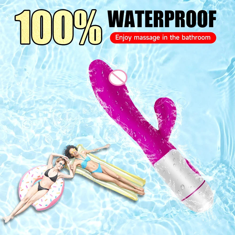 Powerful Rabbit Vibrator Dildo. Dual Vibration: G Spot and Clitoris Stimulation.  (Potente vibrador tipo conejo. Vibración dual: estimulación del punto G y del clítoris).