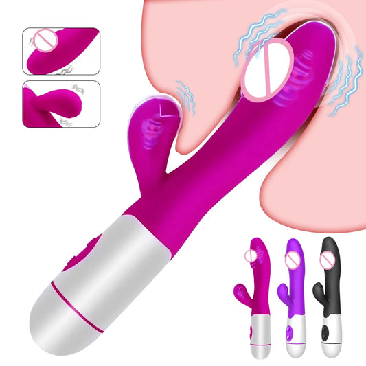 Powerful Rabbit Vibrator Dildo. Dual Vibration: G Spot and Clitoris Stimulation.  (Potente vibrador tipo conejo. Vibración dual: estimulación del punto G y del clítoris).