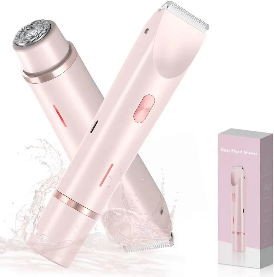 2 in 1 Dual-Head Painless Women Electric Razor and Bikini Trimmer. Wet Dry Use for Ladies Pubic Hair. (Afeitadora eléctrica 2 en 1 de doble cabezal, indolora, para mujer y recortadora de bikini. Uso en seco y húmedo para vello púbico femenino).