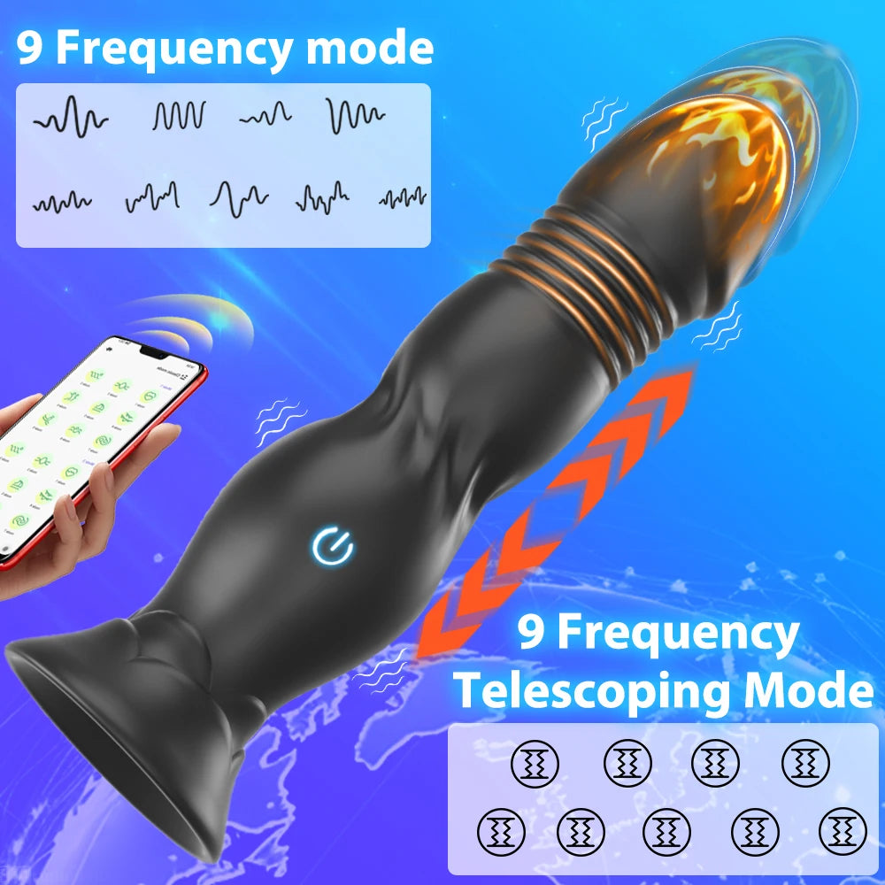 Thrusting Prostate Massager Bluetooth Anal Vibrator  with Wireless Control and Butt Plug Suction Cup. (Masajeador de próstata con vibración anal y Bluetooth, control inalámbrico y tapón anal con ventosa)