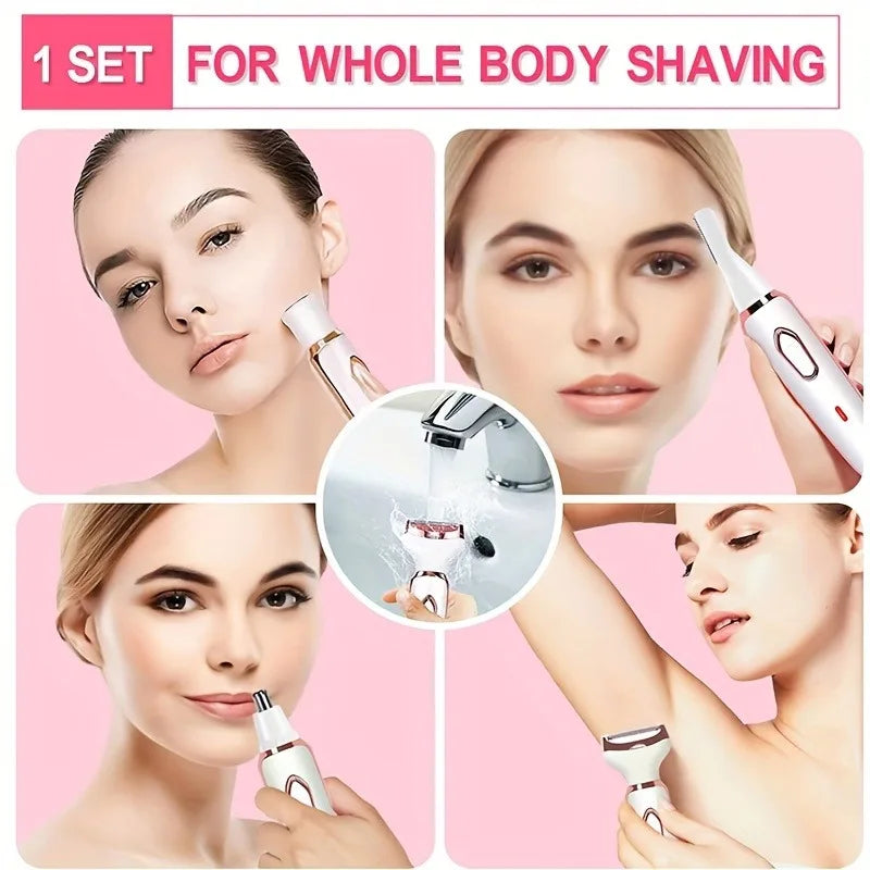 4 In 1 Electric Lady Shaver, Body Hair Removal Epilator, Painless Cordless Trimmer Razor (Afeitadora eléctrica femenina 4 en 1, depiladora corporal, recortadora inalámbrica sin dolor).