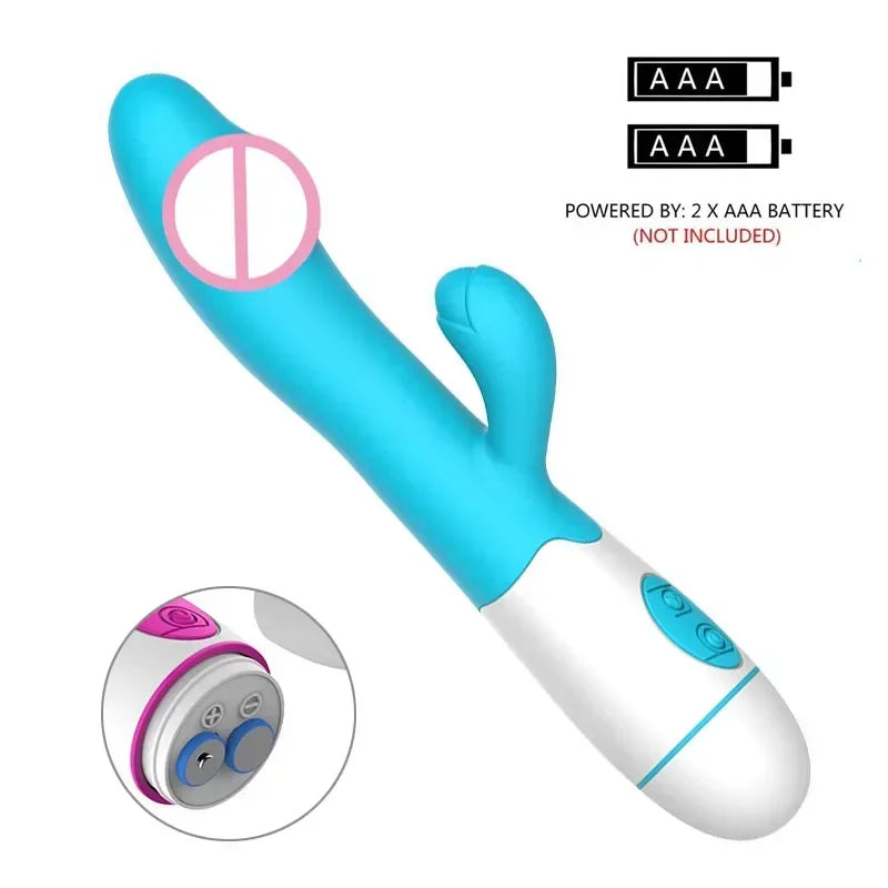 Powerful Rabbit Vibrator Dildo. Dual Vibration: G Spot and Clitoris Stimulation.  (Potente vibrador tipo conejo. Vibración dual: estimulación del punto G y del clítoris).