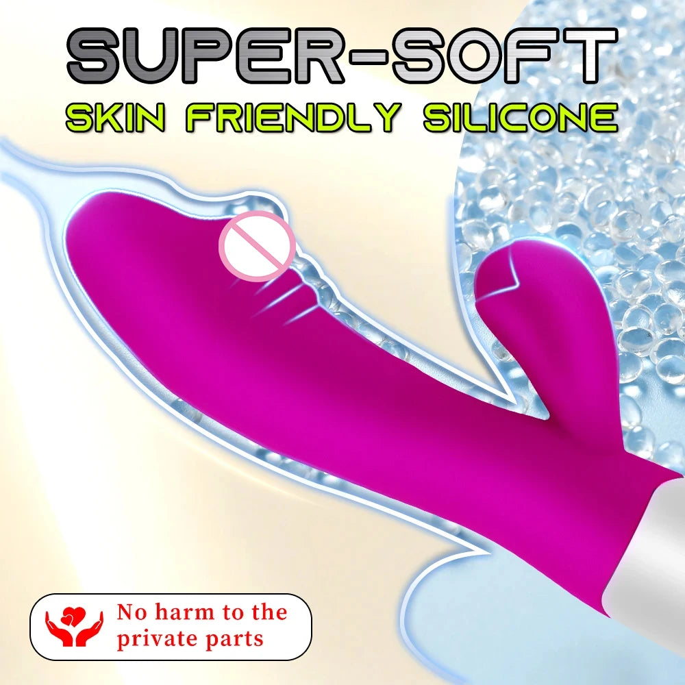 Powerful Rabbit Vibrator Dildo. Dual Vibration: G Spot and Clitoris Stimulation.  (Potente vibrador tipo conejo. Vibración dual: estimulación del punto G y del clítoris).