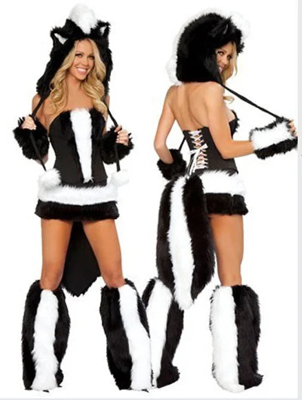 Woman Sexy Animals Costume Bunny White Leopard Fox for Halloween. (Disfraz de conejita, leopardo y zorro blanco sexy de mujer para Halloween)