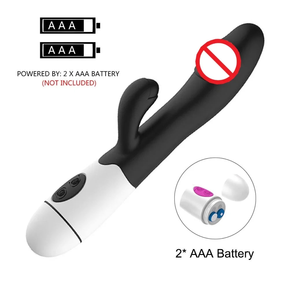 Powerful Rabbit Vibrator Dildo. Dual Vibration: G Spot and Clitoris Stimulation.  (Potente vibrador tipo conejo. Vibración dual: estimulación del punto G y del clítoris).
