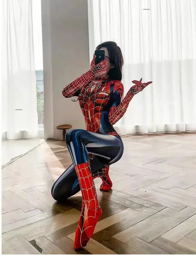 Sexy Black Cat Superhero Cosplay Costume For Spider Women Halloween. Tight 3d Printing Bodysuit. (Disfraz sexy de superhéroe de gata negra y mujer arana para Halloween. Mono ajustado con estampado 3D.