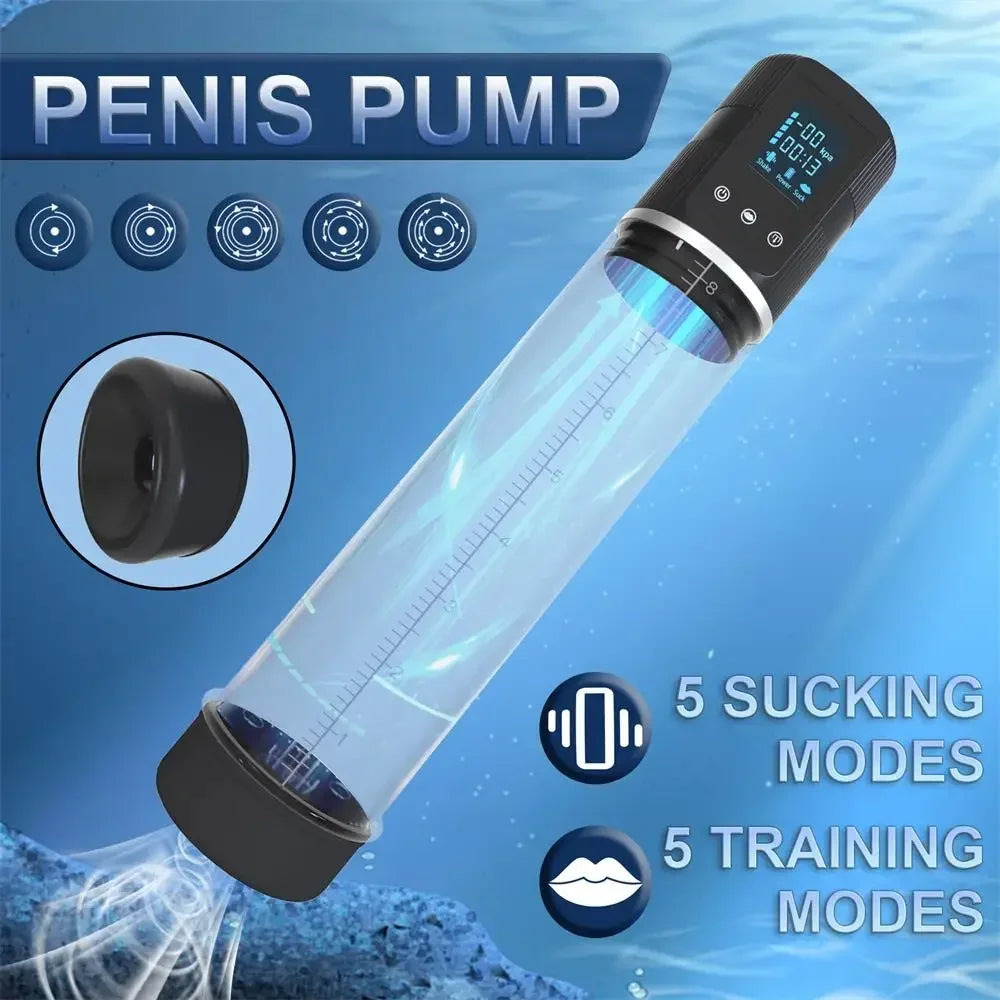 Automatic Penis Enlargement Pump for Men.  Dilate Trainer Penis Vacuum Pump. (Bomba automática para alargamiento de pene para hombres. Bomba de vacío para dilatación de pene).