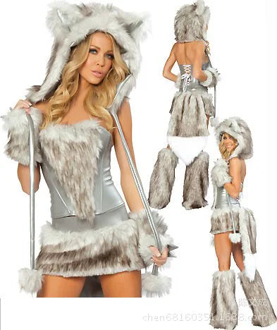 Woman Sexy Animals Costume Bunny White Leopard Fox for Halloween. (Disfraz de conejita, leopardo y zorro blanco sexy de mujer para Halloween)