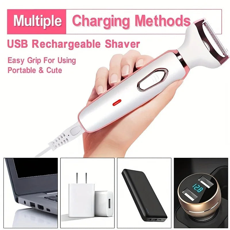 4 In 1 Electric Lady Shaver, Body Hair Removal Epilator, Painless Cordless Trimmer Razor (Afeitadora eléctrica femenina 4 en 1, depiladora corporal, recortadora inalámbrica sin dolor).