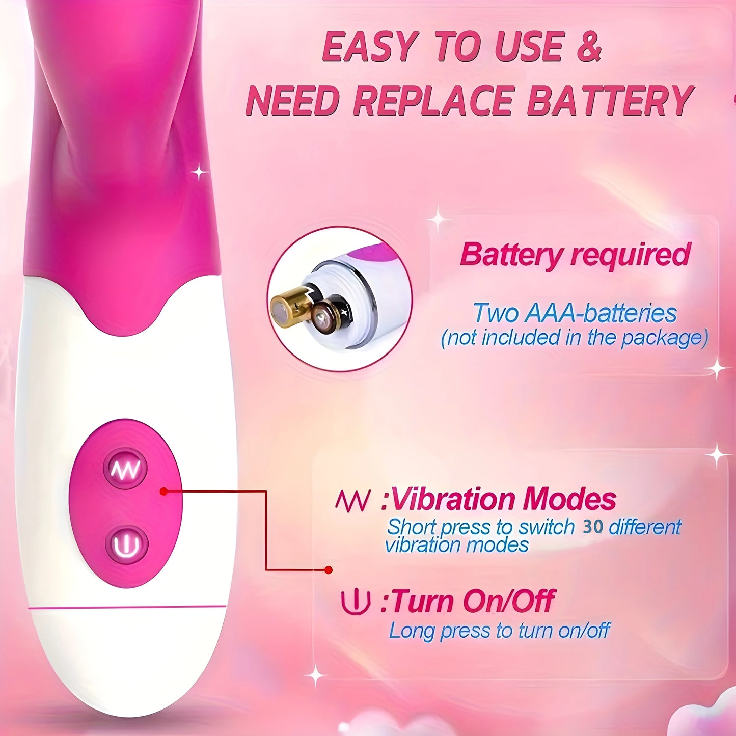 30 Speed G-spot Vibrator, Vaginal/Clitoral Massager, Batteries not included. (Vibrador de punto G de 30 velocidades, masajeador vaginal/clítoris, pilas no incluidas).