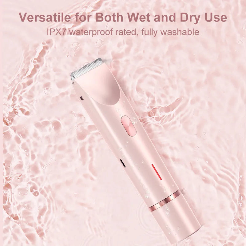 2 in 1 Dual-Head Painless Women Electric Razor and Bikini Trimmer. Wet Dry Use for Ladies Pubic Hair. (Afeitadora eléctrica 2 en 1 de doble cabezal, indolora, para mujer y recortadora de bikini. Uso en seco y húmedo para vello púbico femenino).