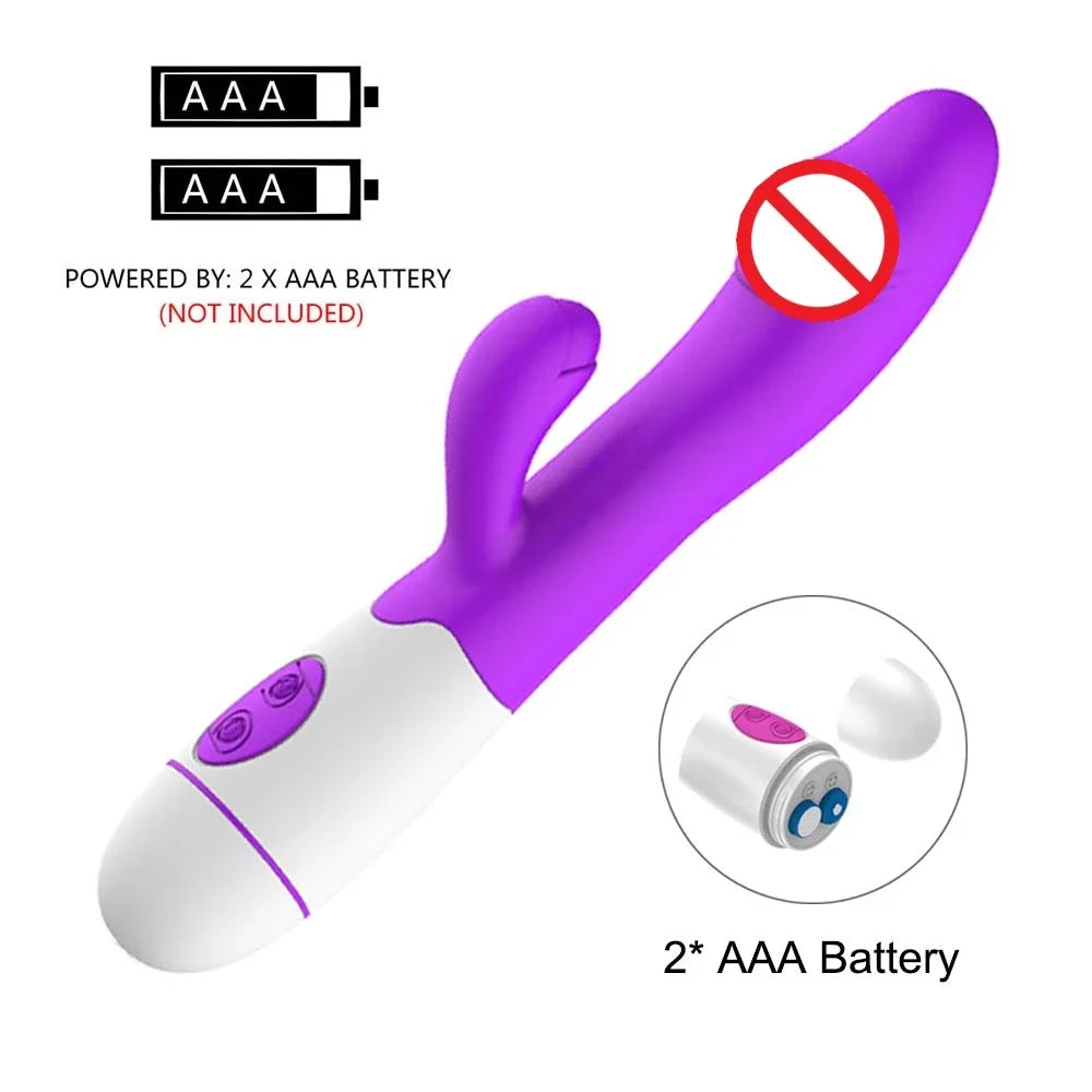 Powerful Rabbit Vibrator Dildo. Dual Vibration: G Spot and Clitoris Stimulation.  (Potente vibrador tipo conejo. Vibración dual: estimulación del punto G y del clítoris).