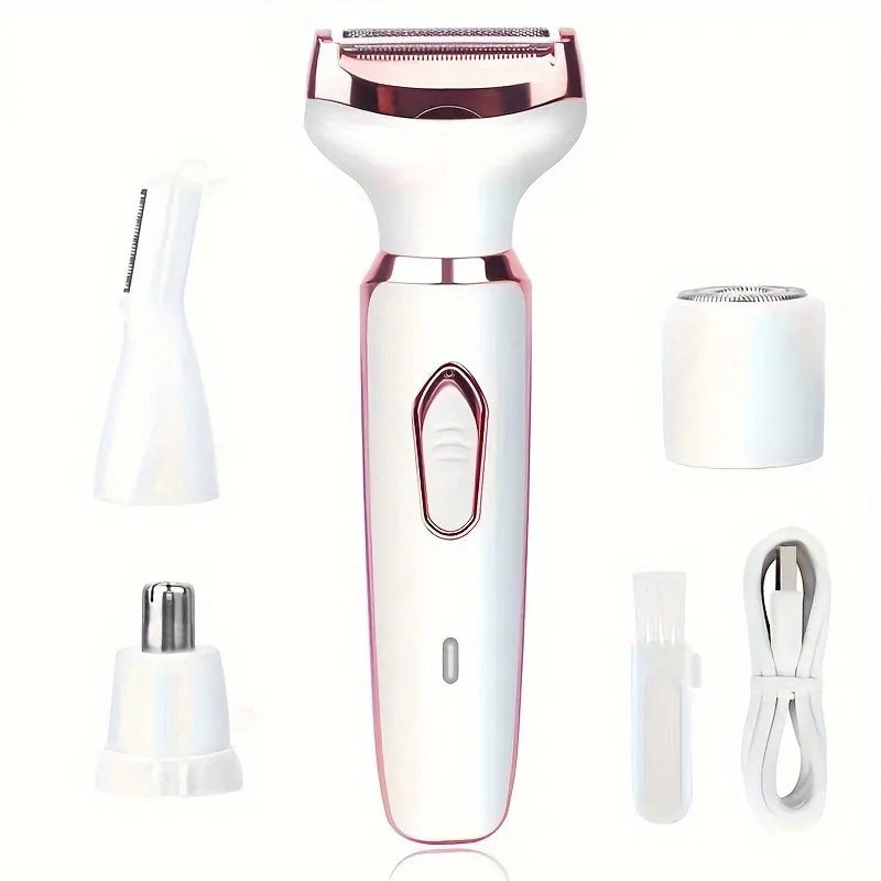 4 In 1 Electric Lady Shaver, Body Hair Removal Epilator, Painless Cordless Trimmer Razor (Afeitadora eléctrica femenina 4 en 1, depiladora corporal, recortadora inalámbrica sin dolor).