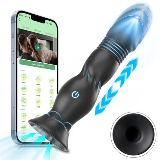 Thrusting Prostate Massager Bluetooth Anal Vibrator  with Wireless Control and Butt Plug Suction Cup. (Masajeador de próstata con vibración anal y Bluetooth, control inalámbrico y tapón anal con ventosa)