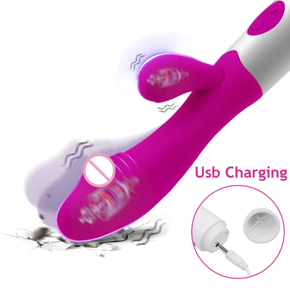 Powerful Rabbit Vibrator Dildo. Dual Vibration: G Spot and Clitoris Stimulation.  (Potente vibrador tipo conejo. Vibración dual: estimulación del punto G y del clítoris).