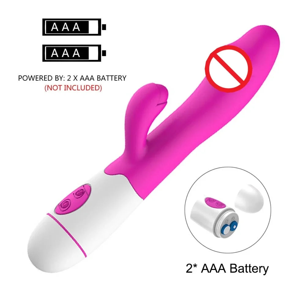 Powerful Rabbit Vibrator Dildo. Dual Vibration: G Spot and Clitoris Stimulation.  (Potente vibrador tipo conejo. Vibración dual: estimulación del punto G y del clítoris).