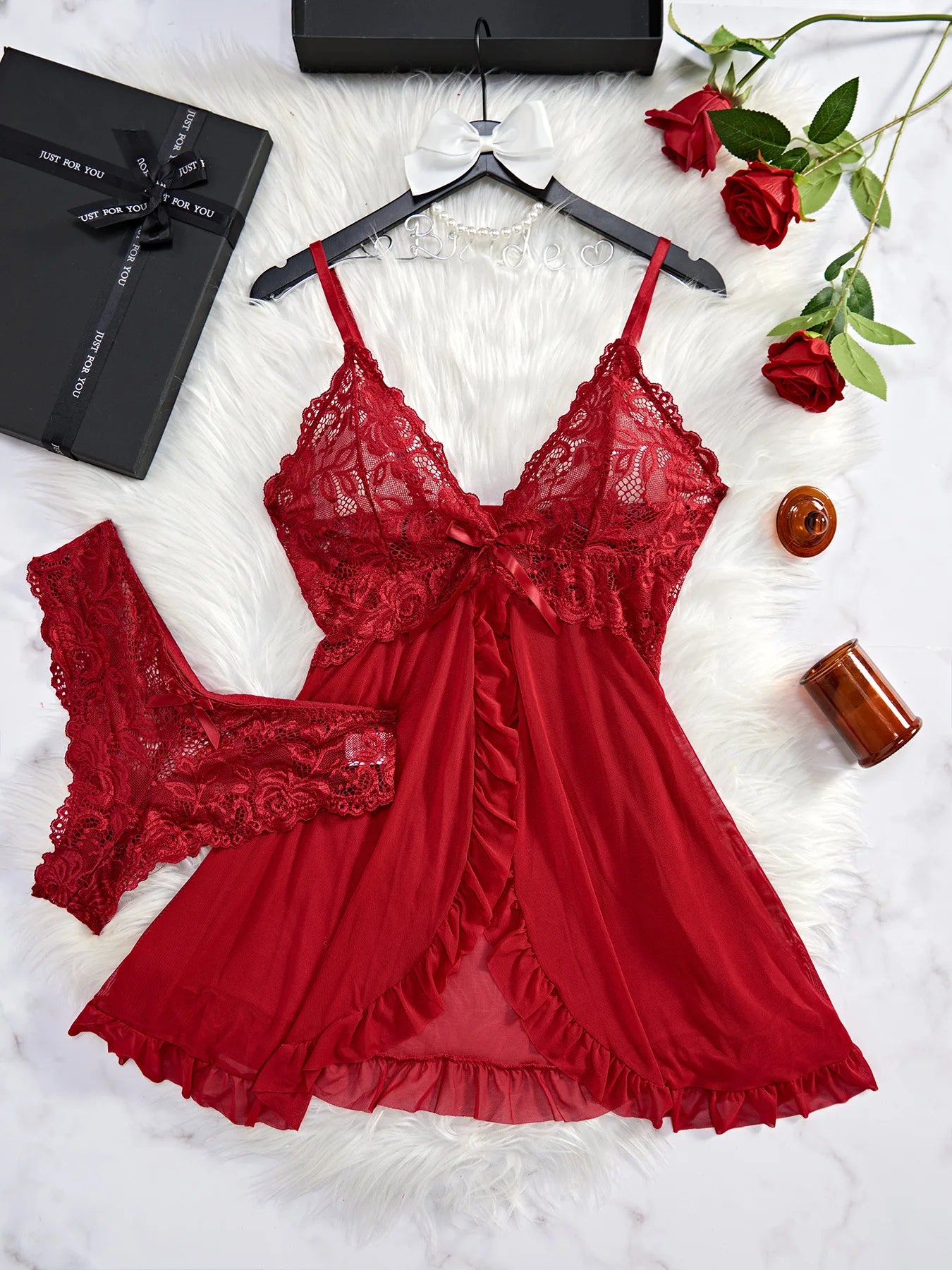Sexy Lace Lingerie Set for Women, Erotic Bra Nightdress. (Conjunto de lencería de encaje sexy para mujer, camisón con sujetador erótico).
